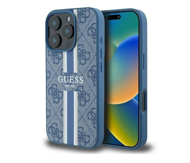 Guess 4G Printed Stripes do iPhone 16 Pro niebieski - 1279178 - zdjęcie